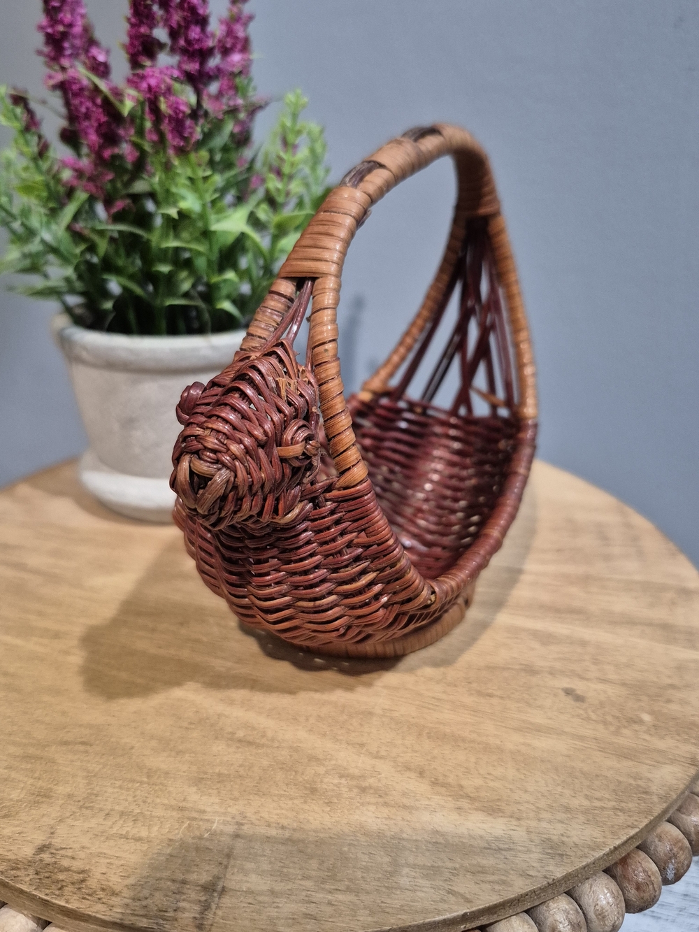 Small Vintage Woven Wicker Bunny Basket – Petite Rattan Easter Rabbit Decor - Picture 8 of 11